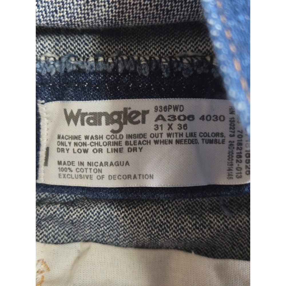 Wrangler 936PWD Cowboy Cut Slim Fit Jeans Mens 31x36 Dark Wash Indigo Denim - Picture 8 of 8